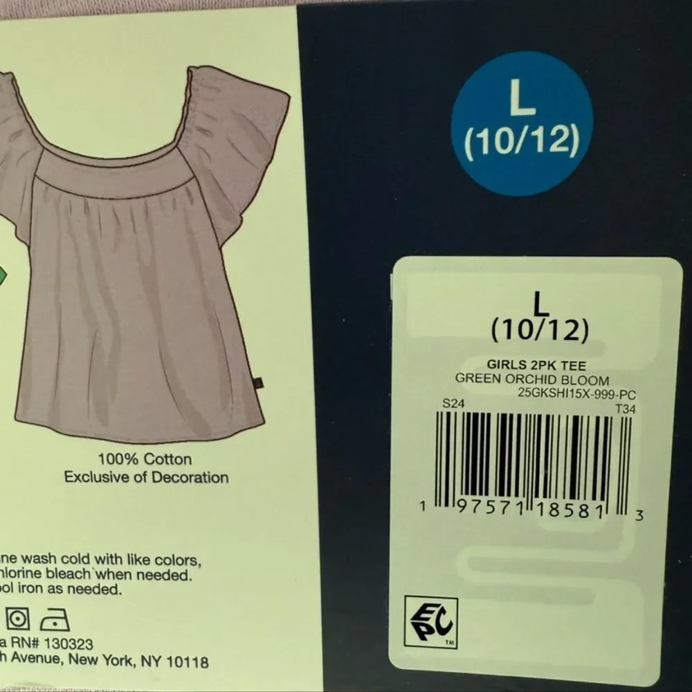 GAP Kids Girls 2-Pack Tees L 10/12 Green Orchid Bloom Retro Flutter NWT⁠